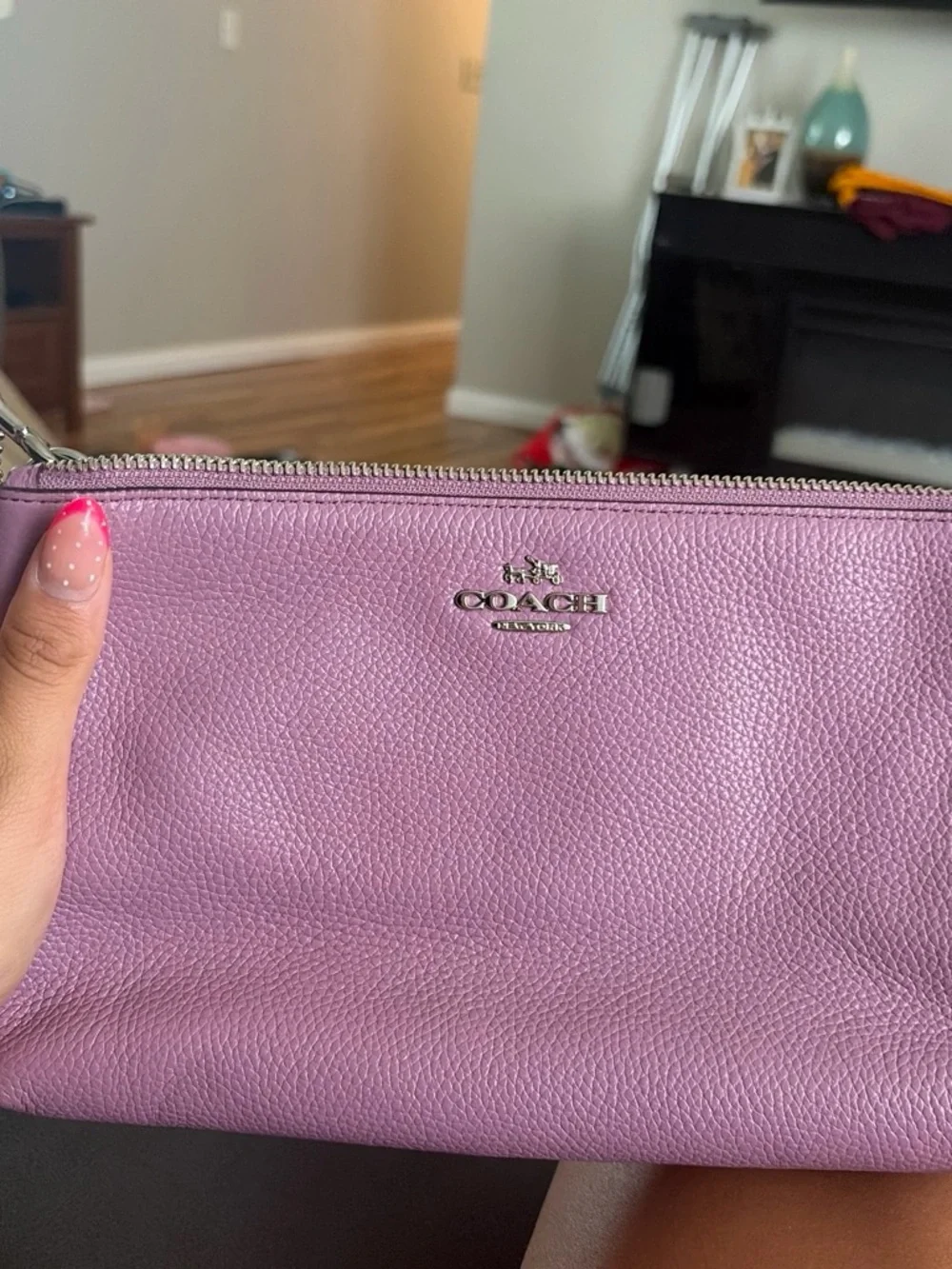 COACH Lilac Pebbled Leather Wristlet Clutch